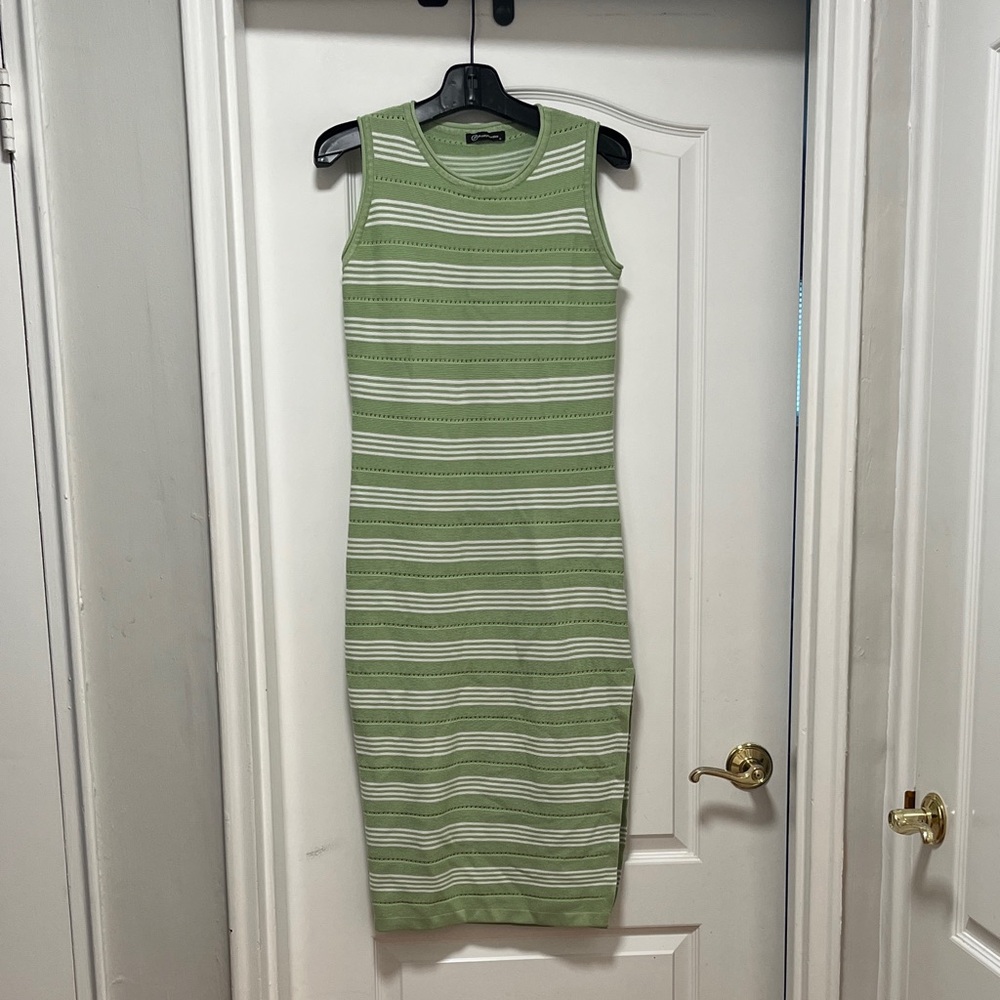 Elegant Green Striped Midi Dress